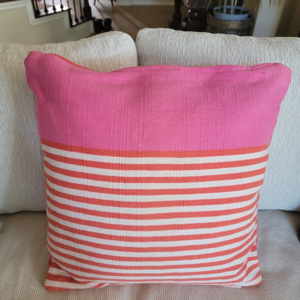 kate spade Pink and Coral Striped Decorative Pillow